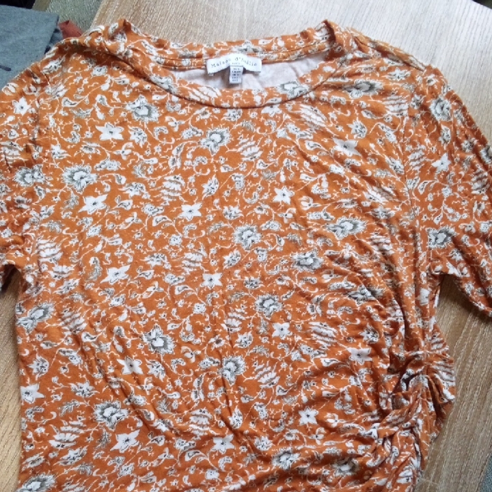 Maison d' Amélie Ruched Long Sleeve Floral Shirt PreOwned Women's Small